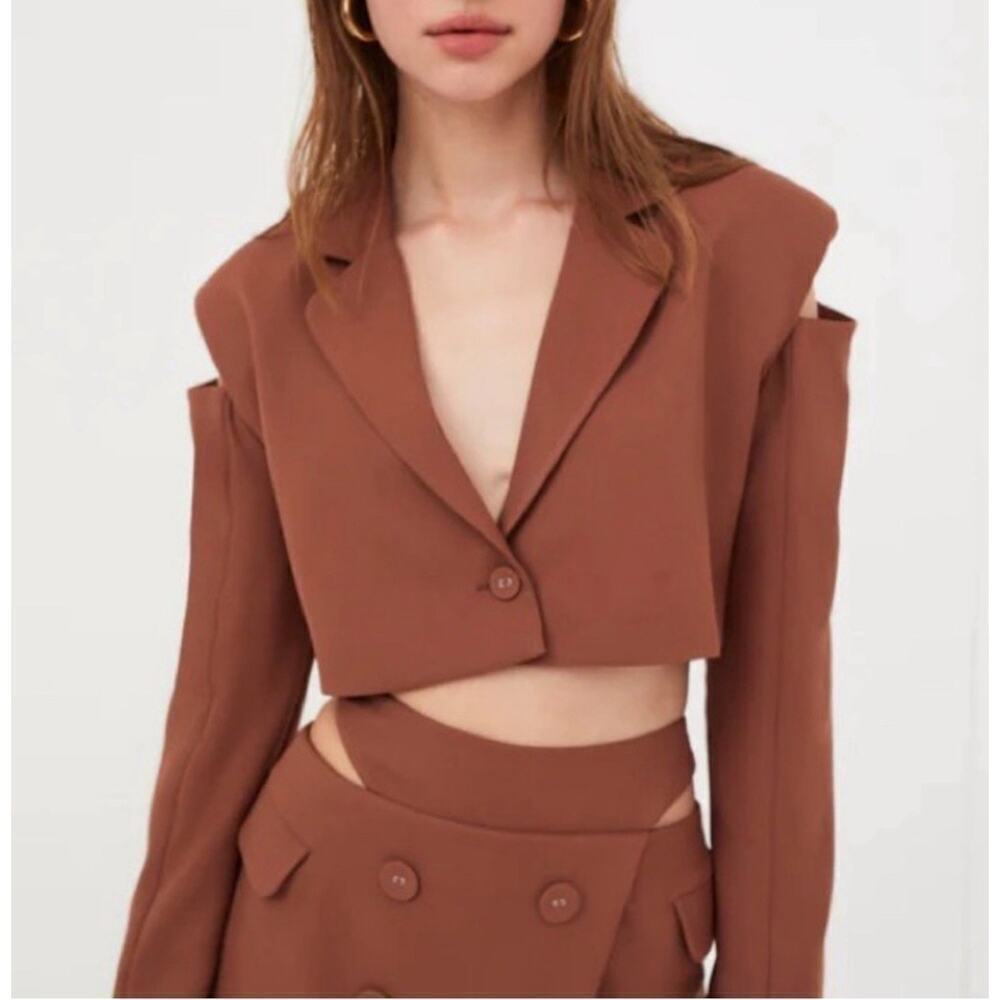 For Love and Lemons Cropped Blazer Cutout Shoulder Brown Orange Size Medium
